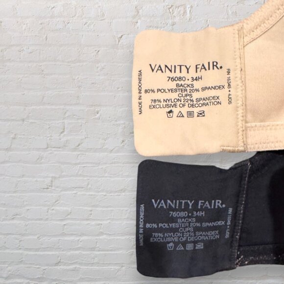 VANITY FAIR ~Set of 2~ Beige & Black 76080 Full Figure Underwire Bras 34H - Picture 3 of 3